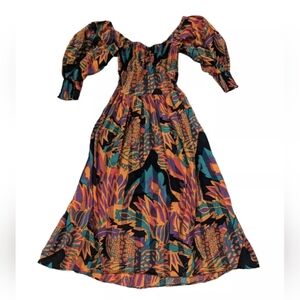 HOUSE OF HARLOW 1960 Off Shoulder Balloon Sleeve Smocked Midi Maxi Dress X-Small